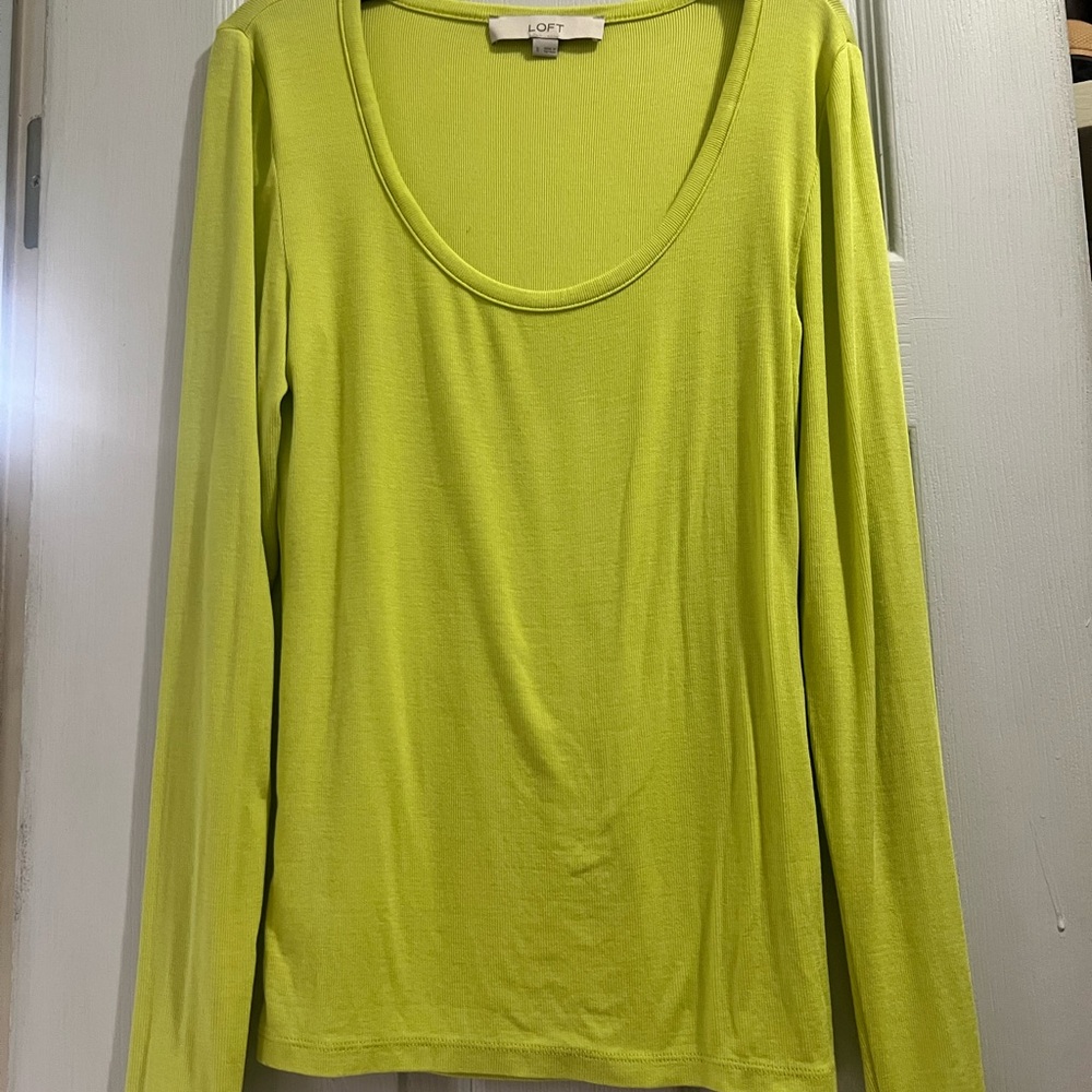 LOFT Lime Green Scoop Neck Long Sleeve Top